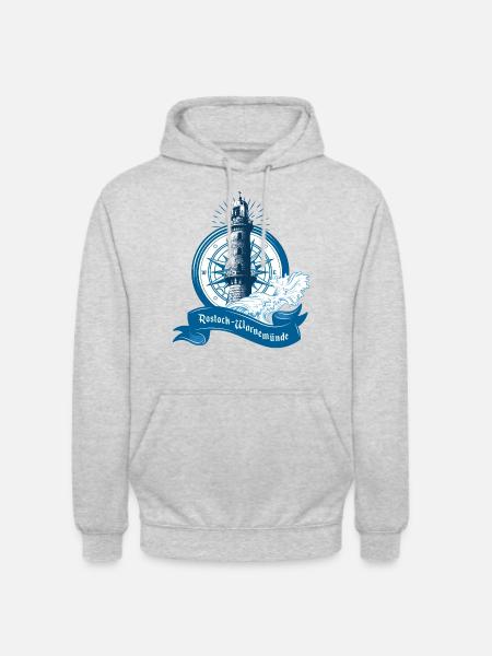 Leuchtturm Warnemünde, Rostock - Unisex Hoodie - Hellgrau meliert