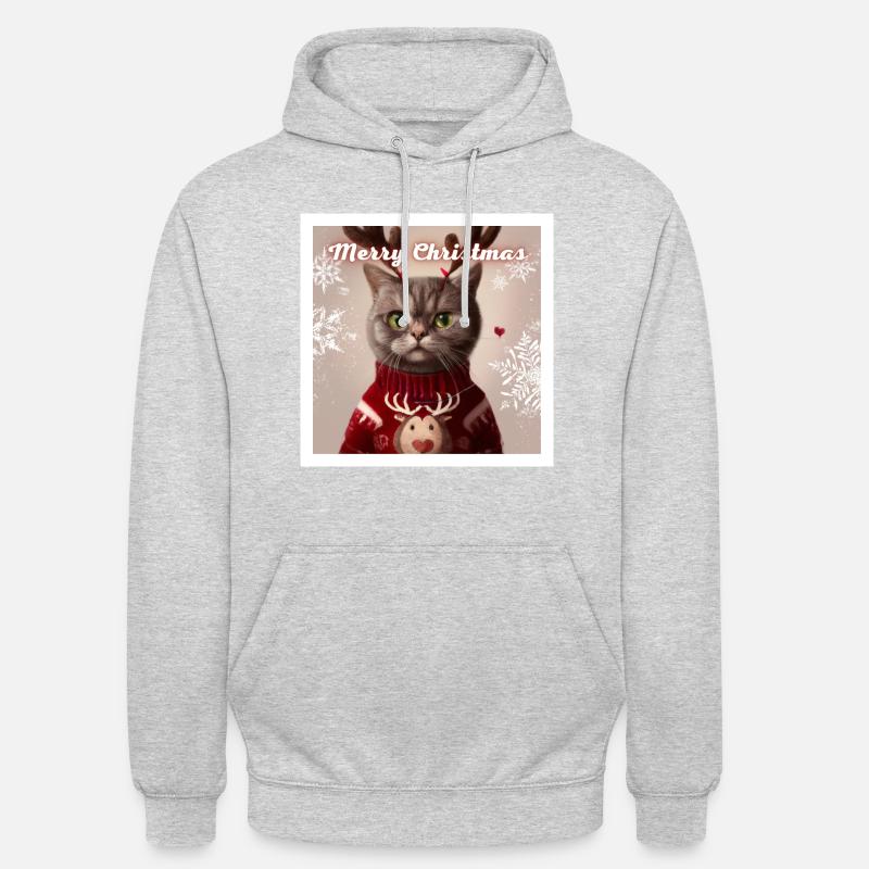 Süße britische Katze im Weihnachtspullover. - Unisex Hoodie - Hellgrau meliert