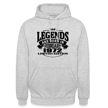 Les légendes sont nées en février 1972 - Sweat-shirt à capuche unisexe - gris clair chiné - Devant - Alina (178cm) & Michal (187cm)