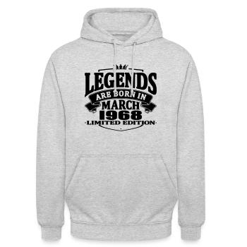 Die Legenden sind im März 1968 geboren - Unisex Hoodie - Hellgrau meliert - Vorne - Alina (178cm) & Michal (187cm)