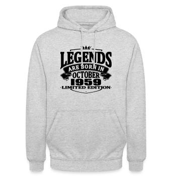 Die Legenden sind im Oktober 1959 geboren - Unisex Hoodie - Hellgrau meliert - Vorne - Alina (178cm) & Michal (187cm)