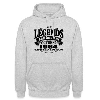 Die Legenden sind im Oktober 1964 geboren - Unisex Hoodie - Hellgrau meliert - Vorne - Alina (178cm) & Michal (187cm)