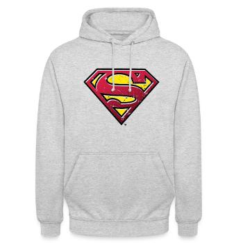 Superman S-Shield Used Look - Unisex Hoodie - Hellgrau meliert - Vorne - Alina (178cm) & Michal (187cm)