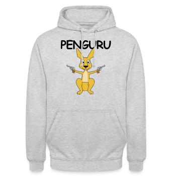 Penguru | Känguru, Pistole, Revolver, Polizei - Unisex Hoodie - Hellgrau meliert - Vorne - Alina (178cm) & Michal (187cm)