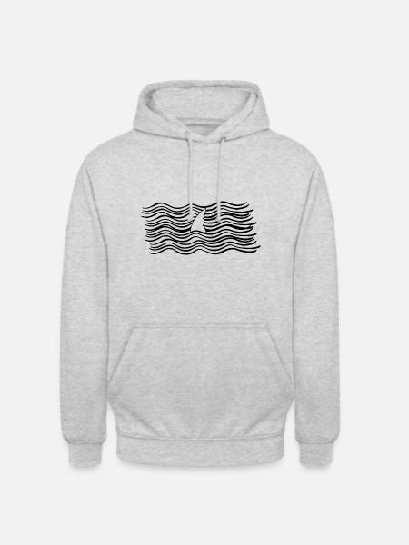 Haiflosse im Meer - Unisex Hoodie - Hellgrau meliert