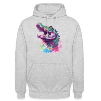 Alligator Krokodil Kaiman Reptil Raubtier Tier - Unisex Hoodie - Hellgrau meliert - Vorne - Alina (178cm) & Michal (187cm)