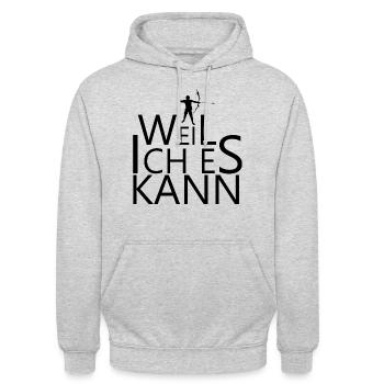 Bogenschießen Spruch weil ich es kann - Unisex Hoodie - Hellgrau meliert - Vorne - Alina (178cm) & Michal (187cm)