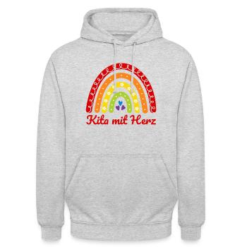 Kita mit Herz - Unisex Hoodie - Hellgrau meliert - Vorne - Alina (178cm) & Michal (187cm)