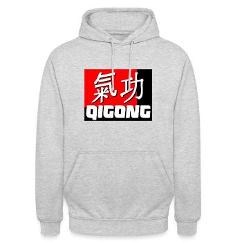 Qigong - Chigong - Sweat-shirt à capuche unisexe - gris clair chiné - Devant - Alina (178cm) & Michal (187cm)