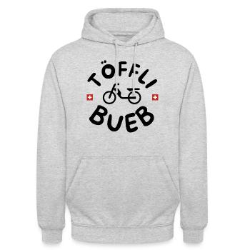 Töfflibueb, Schweiz Mofa 80er 90er lustige Sprüche - Unisex Hoodie - Hellgrau meliert - Vorne - Alina (178cm) & Michal (187cm)