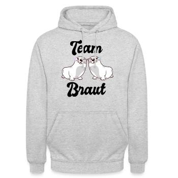 Team Braut Otter JGA - Unisex Hoodie - Hellgrau meliert - Vorne - Alina (178cm) & Michal (187cm)