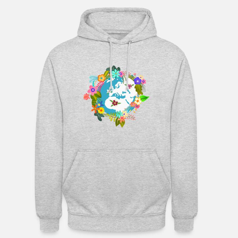 Globe terrestre fleurs - Sweat-shirt à capuche unisexe - gris clair chiné