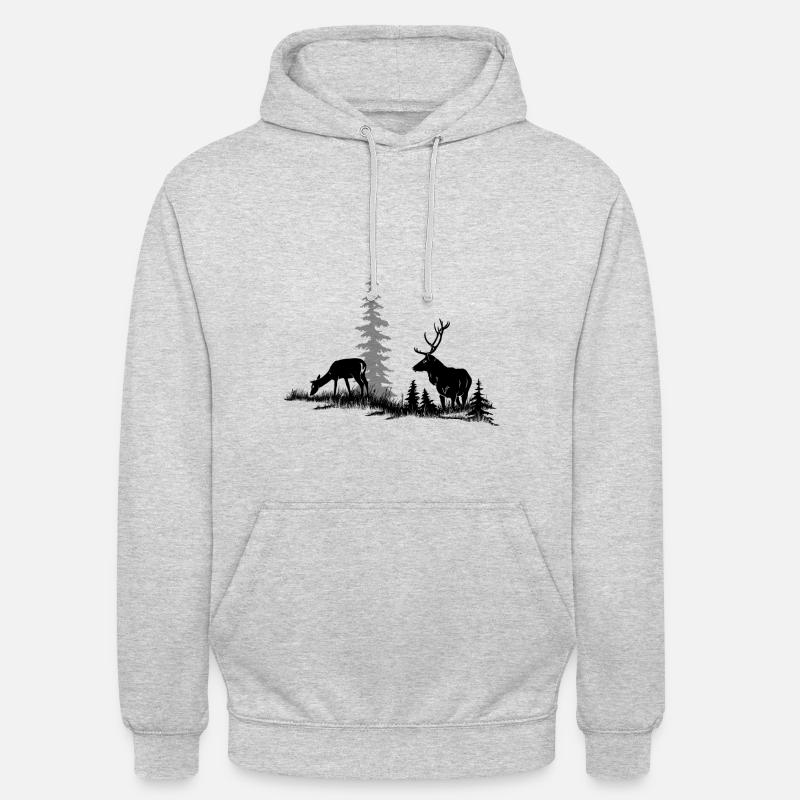 Rothirsch im Wald - Unisex Hoodie - Hellgrau meliert