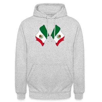 Deux drapeaux croisés du Mexique - Sweat-shirt à capuche unisexe - gris clair chiné - Devant - Alina (178cm) & Michal (187cm)
