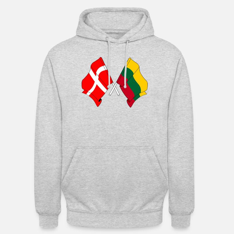 Drapeau Danemark, drapeau Lituanie - Sweat-shirt à capuche unisexe - gris clair chiné