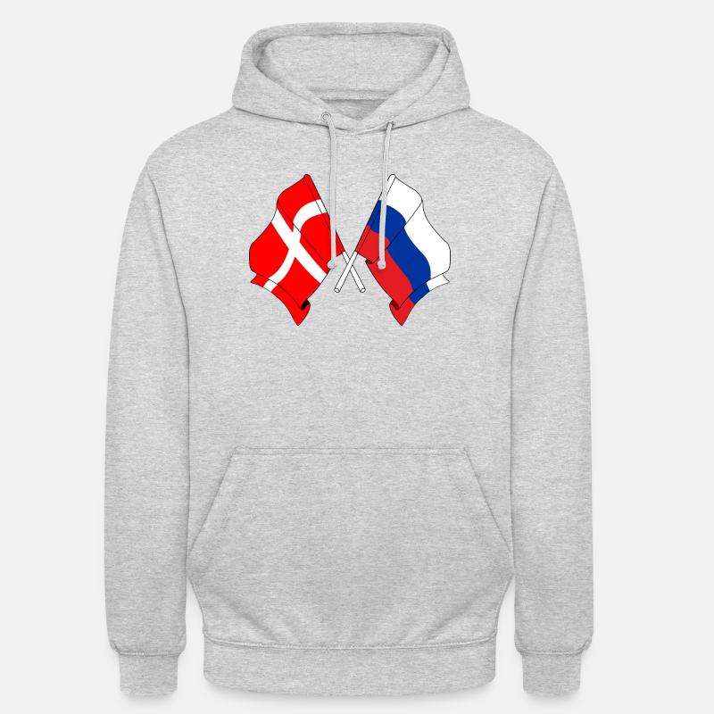 Drapeau Danemark, drapeau Russie - Sweat-shirt à capuche unisexe - gris clair chiné