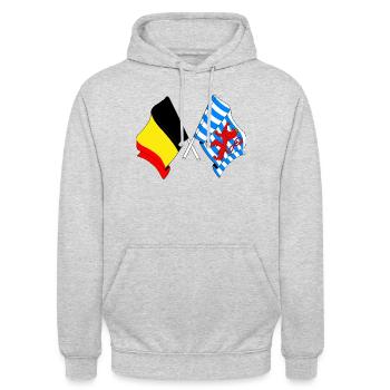 Drapeau de la Belgique, du Luxembourg - Sweat-shirt à capuche unisexe - gris clair chiné - Devant - Alina (178cm) & Michal (187cm)