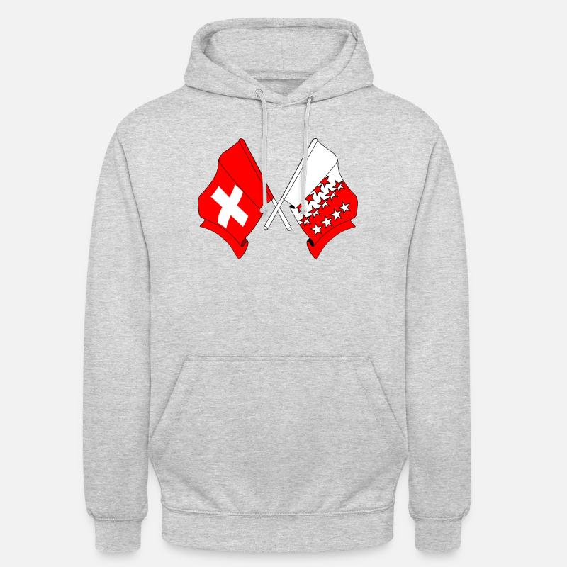 Drapeau de la Suisse et drapeau du Valais - Sweat-shirt à capuche unisexe - gris clair chiné