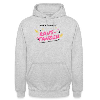 Raus Tanzen Neon Graffiti - Unisex Hoodie - Hellgrau meliert - Vorne - Alina (178cm) & Michal (187cm)
