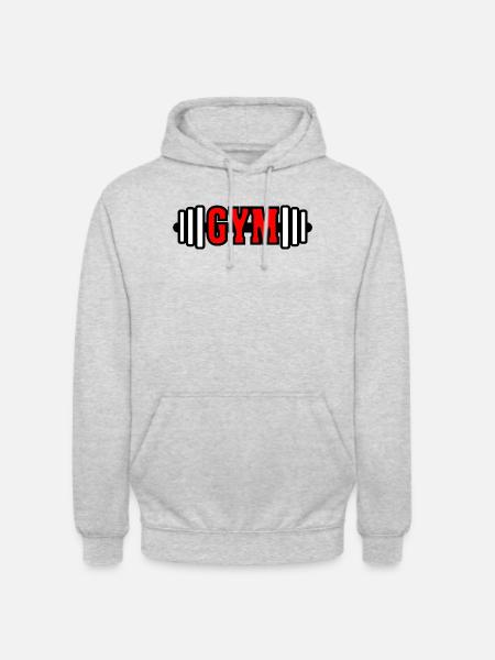 Red text 'GYM' gym gym emblem - Unisex Hoodie - light heather grey