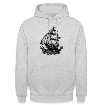 Schnittiges Sport Segelschiff mit Segeln und Blume - Unisex Hoodie - Hellgrau meliert - Vorne - Alina (178cm) & Michal (187cm)