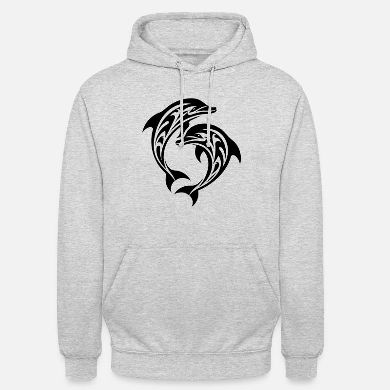 Tatouage tribal Dauphins sauteurs - Sweat-shirt à capuche unisexe - gris clair chiné