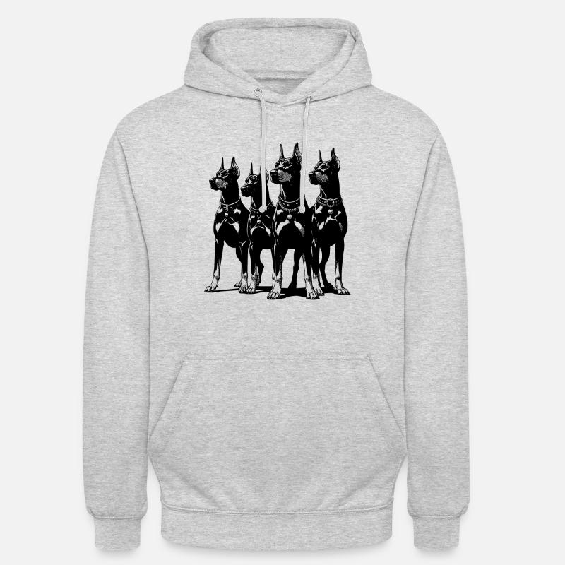 Vier schlaue wachsame Dobermänner Hunde - Unisex Hoodie - Hellgrau meliert