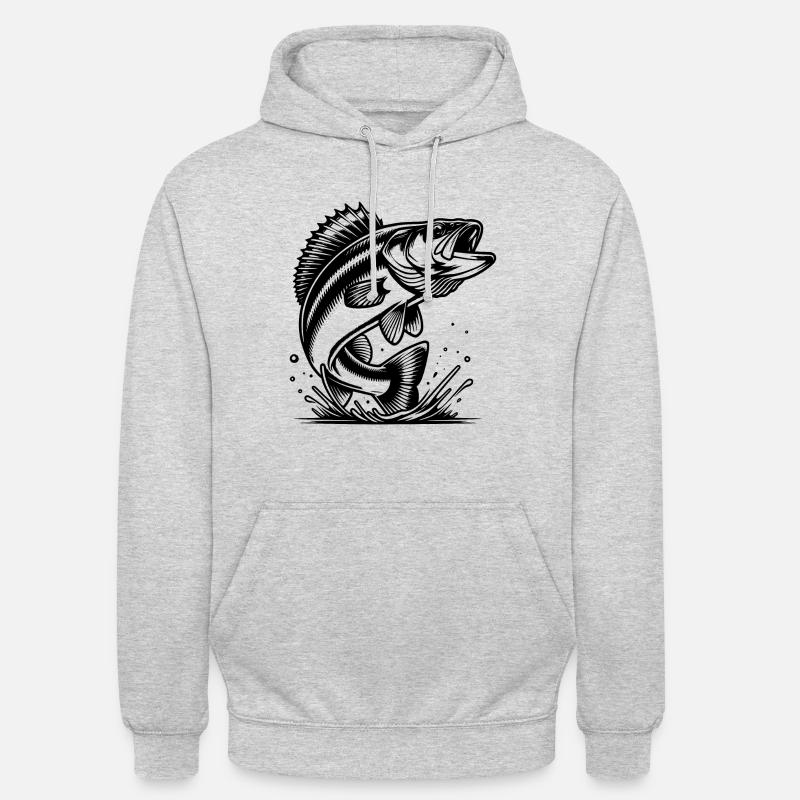 Eleganter springender Zander Raubfisch - Unisex Hoodie - Hellgrau meliert