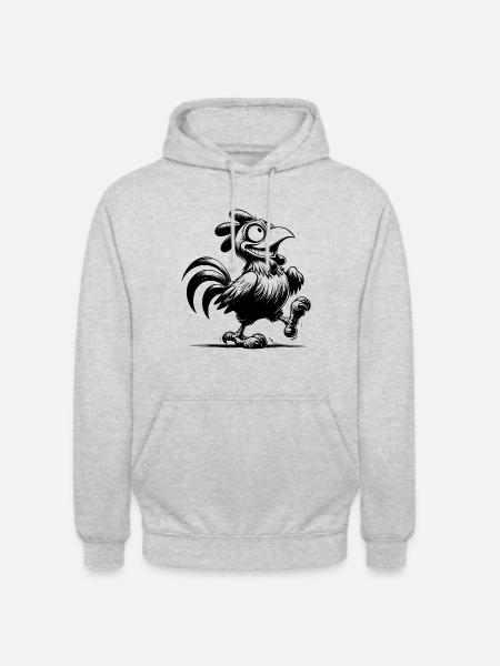 Grinning Funny Rooster Drawing - Unisex Hoodie - light heather grey