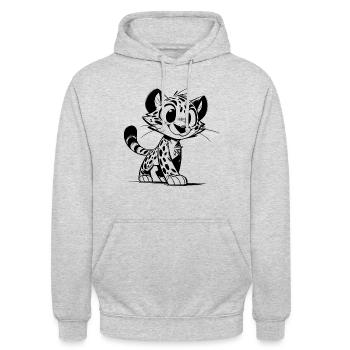 Putziger Leopard Skizze mit großen Augen - Unisex Hoodie - Hellgrau meliert - Vorne - Alina (178cm) & Michal (187cm)