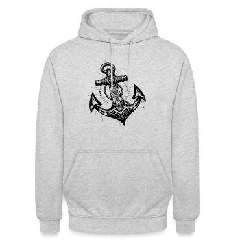 Kunstvoller Anker im eleganten Tattoo Style - Unisex Hoodie - Hellgrau meliert - Vorne - Alina (178cm) & Michal (187cm)