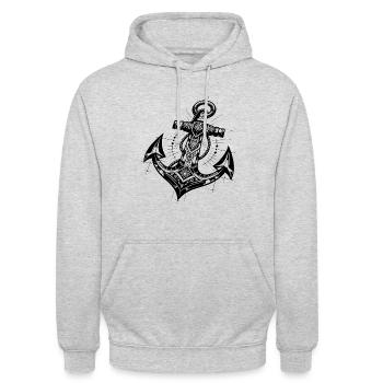 Eleganter Tattoo Style Anker - Unisex Hoodie - Hellgrau meliert - Vorne - Alina (178cm) & Michal (187cm)
