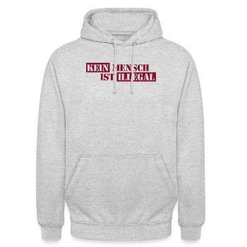 Personne n’est illégal - Migration - Illégalité - Sweat-shirt à capuche unisexe - gris clair chiné - Devant - Alina (178cm) & Michal (187cm)