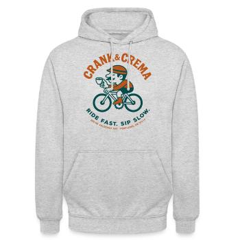Crank & Crema Retro Cycling Coffee Shirt - Unisex Hoodie - Hellgrau meliert - Vorne - Alina (178cm) & Michal (187cm)