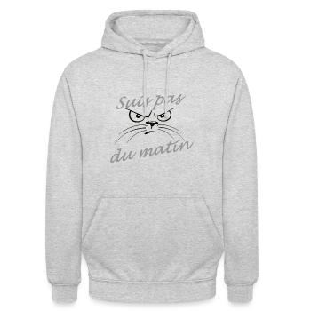Suis pas du matin - Sweat-shirt à capuche unisexe - gris clair chiné - Devant - Alina (178cm) & Michal (187cm)