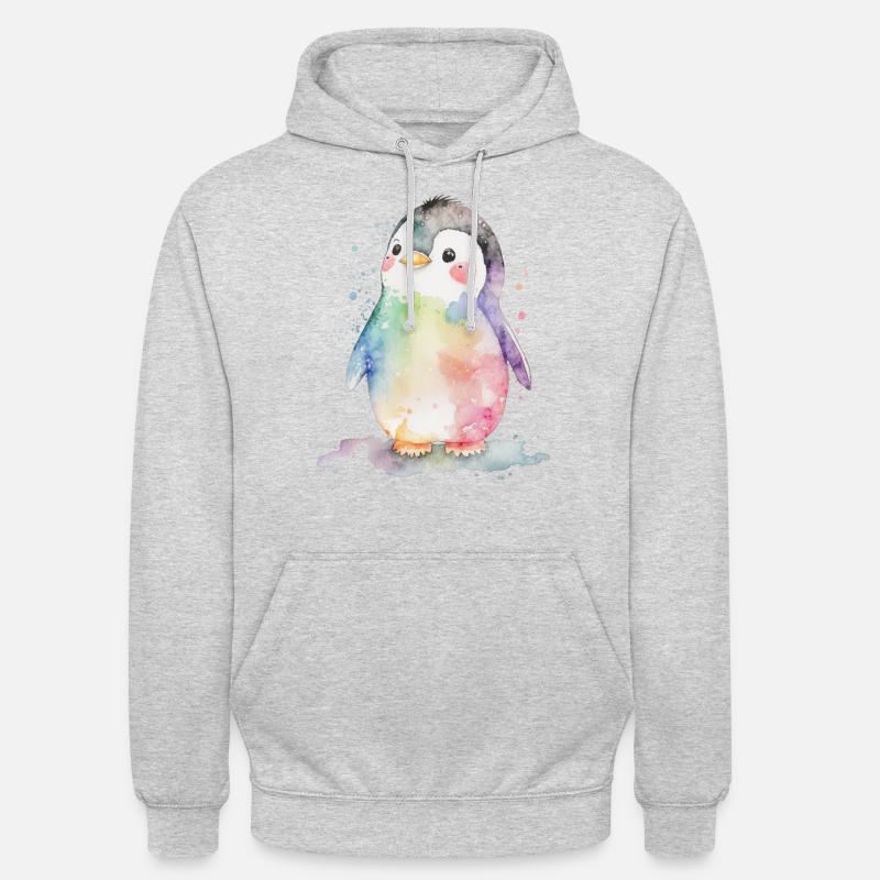 aquarelle de pingouin - Sweat-shirt à capuche unisexe - gris clair chiné