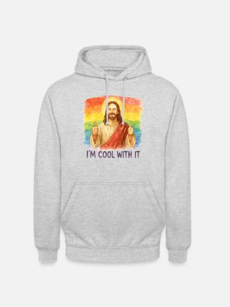 Regenbogen Jesus – I’m Cool With It - Unisex Hoodie - Hellgrau meliert