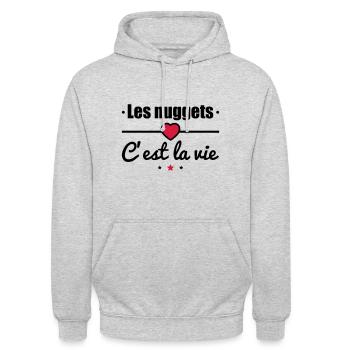 Les nuggets c'est la vie - Sweat-shirt à capuche unisexe - gris clair chiné - Devant - Alina (178cm) & Michal (187cm)