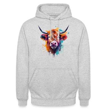 Colorful Splash Art Highland Cow - Unisex Hoodie - light heather grey - Front - Alina (178cm) & Michal (187cm)