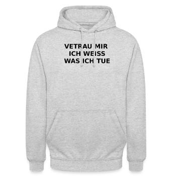Vertrau mir, ich weiss was ich tue - Unisex Hoodie - Hellgrau meliert - Vorne - Alina (178cm) & Michal (187cm)