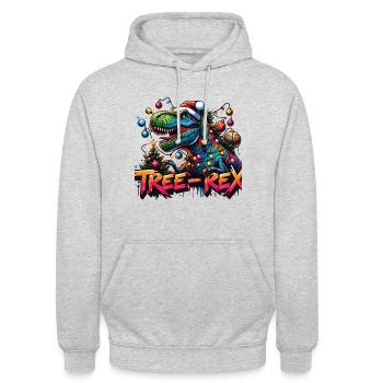 Tree Rex Geschmückter Dino rockt Weihnachten - Unisex Hoodie - Hellgrau meliert - Vorne - Alina (178cm) & Michal (187cm)