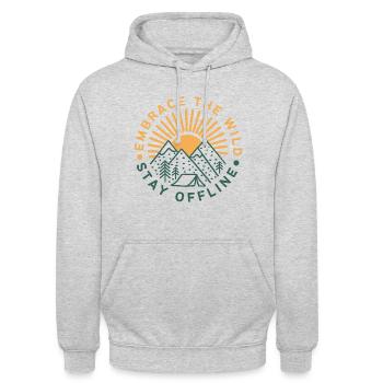 Umarmen Sie die Wildnis Bleiben Sie offline - Unisex Hoodie - Hellgrau meliert - Vorne - Alina (178cm) & Michal (187cm)
