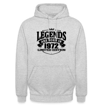 Les légendes sont nées en 1972 - Sweat-shirt à capuche unisexe - gris clair chiné - Devant - Alina (178cm) & Michal (187cm)