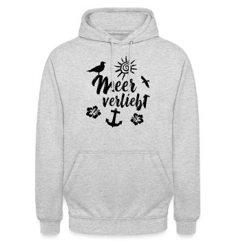 Meer verliebt mit Möwen und Hibiskus schwarz - Unisex Hoodie - Hellgrau meliert - Vorne - Alina (178cm) & Michal (187cm)