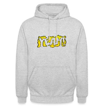 Gelbes Graffiti "Yeah!" - Unisex Hoodie - Hellgrau meliert - Vorne - Alina (178cm) & Michal (187cm)