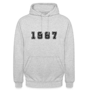 1967 Jahr Zahl - Unisex Hoodie - Hellgrau meliert - Vorne - Alina (178cm) & Michal (187cm)