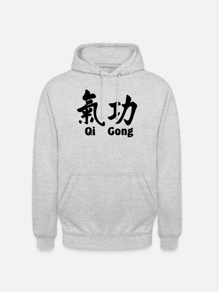 QI-Gong-Skript mit Text horizontal - Unisex Hoodie - Hellgrau meliert