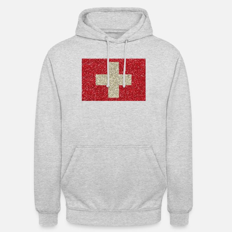 Schweizerfahne Glitzer Heimat Tradition Flagge - Unisex Hoodie - Hellgrau meliert