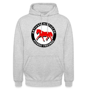 Antifaschistische Pferde-Freunde Antifa Humor - Unisex Hoodie - Hellgrau meliert - Vorne - Alina (178cm) & Michal (187cm)