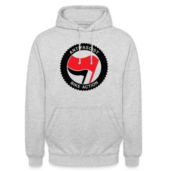Anitfascist Bike-Action - Unisex Hoodie - Hellgrau meliert - Vorne - Alina (178cm) & Michal (187cm)
